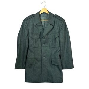 VTG 60s Swiss Military Virgin Wool Blazer Jacket Over Coat Dark Gray